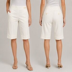 Trina Turk Womens Cream Cuffed Bermuda Walking Shorts Size 8 Made in USA